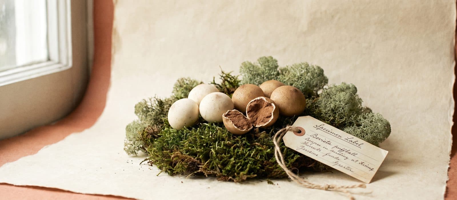 Round puffball mushrooms on moss