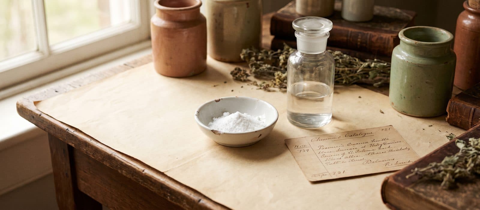 White potassium phosphate crystals in a porcelain dish